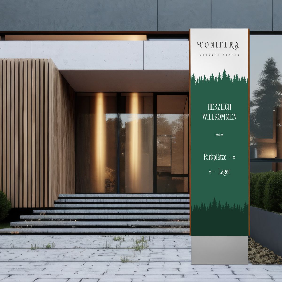 Außenaufsteller, Modell LMH, 3.000 x 730 x 80 mm (H x B x T), Silber, Nussbaum, zum Einbetonieren