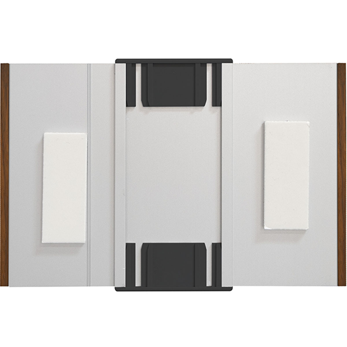 Türschild, Modell LMH, ~DIN A6, Querformat, seitlicher Rahmen aus Nussbaum