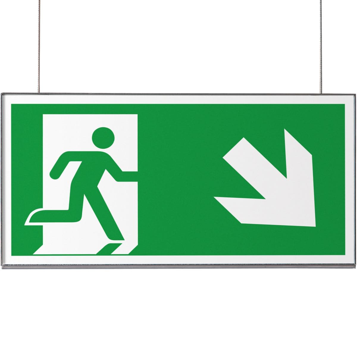 Deckenhänger (Hängeschild), Modell Rio, 149 x 299 mm (H x B), für Einleger, optimiert für Rettungszeichen Deckenhänger (Hängeschild), Modell Rio, 149 x 299 mm (H x B), für Einleger, optimiert für Rettungszeichen