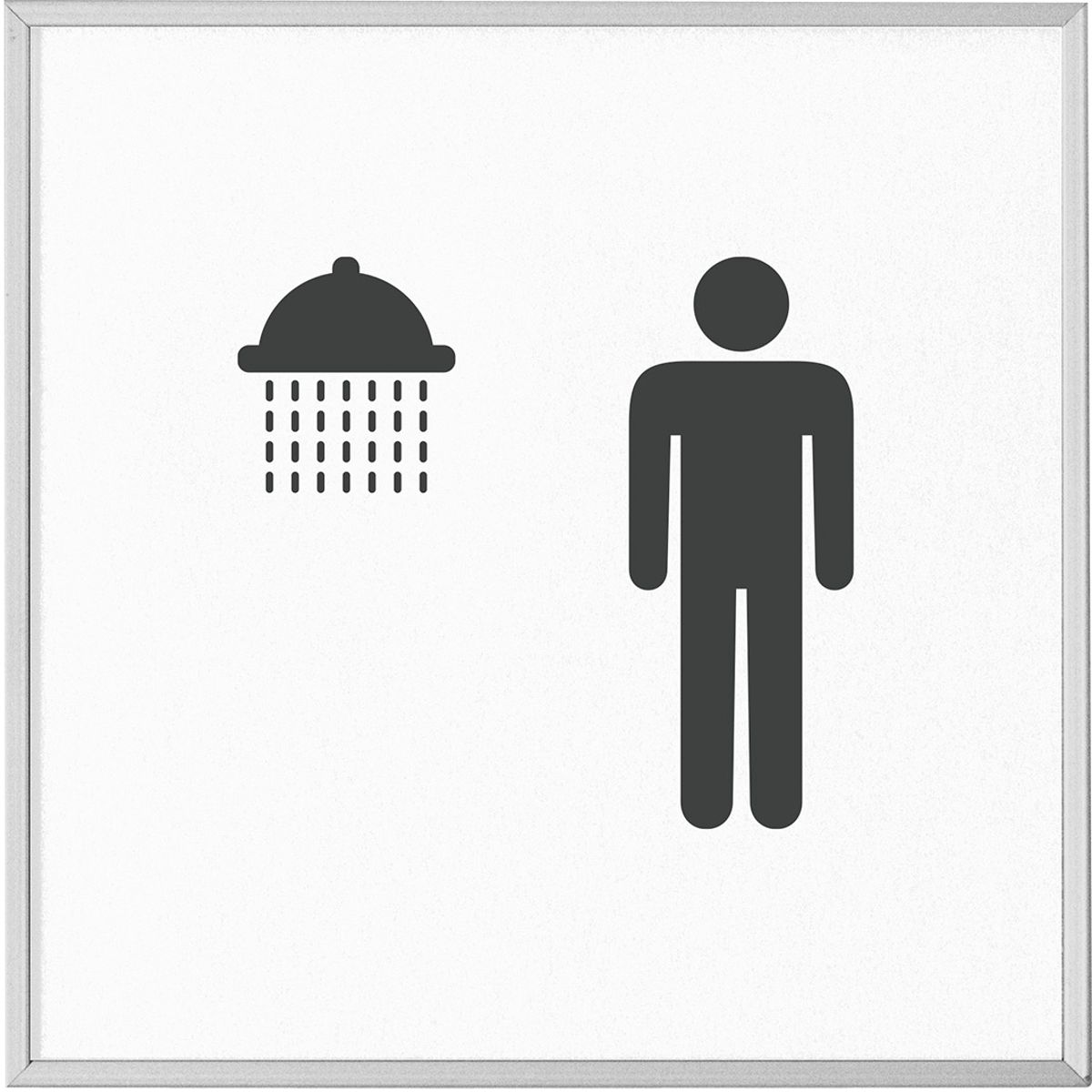 Piktogramm Dusche Herren, Modell Madrid, 120 x 120 mm, Silber, Klebemontage