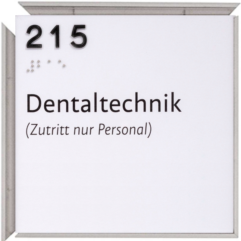 Taktiles Türschild, Modell Madrid Plus, 150 x 150 mm, Silber, Kugeltechnik