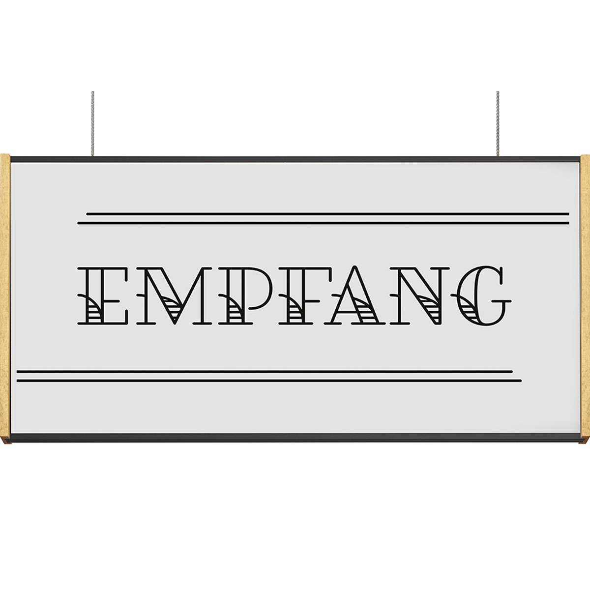Deckenhänger (Hängeschild), Modell LMH, 150 x 309 mm (H x B), Rahmen Schwarz mit Ahorn, für Einleger