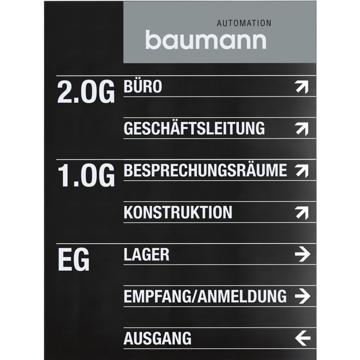 Wandschild, Modell Madrid, 2.000 x 1.500 mm, Hochformat oder Querformat, Schwarz, Beschriftung direkt auf den Artikel