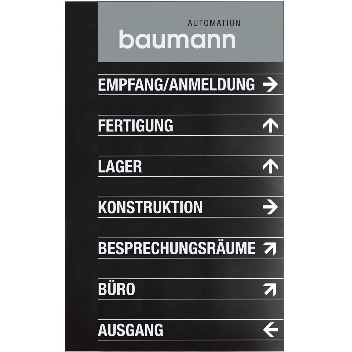 Wandschild, Modell Madrid, 2.000 x 1.250 mm, Hochformat oder Querformat, Schwarz, Beschriftung direkt auf den Artikel