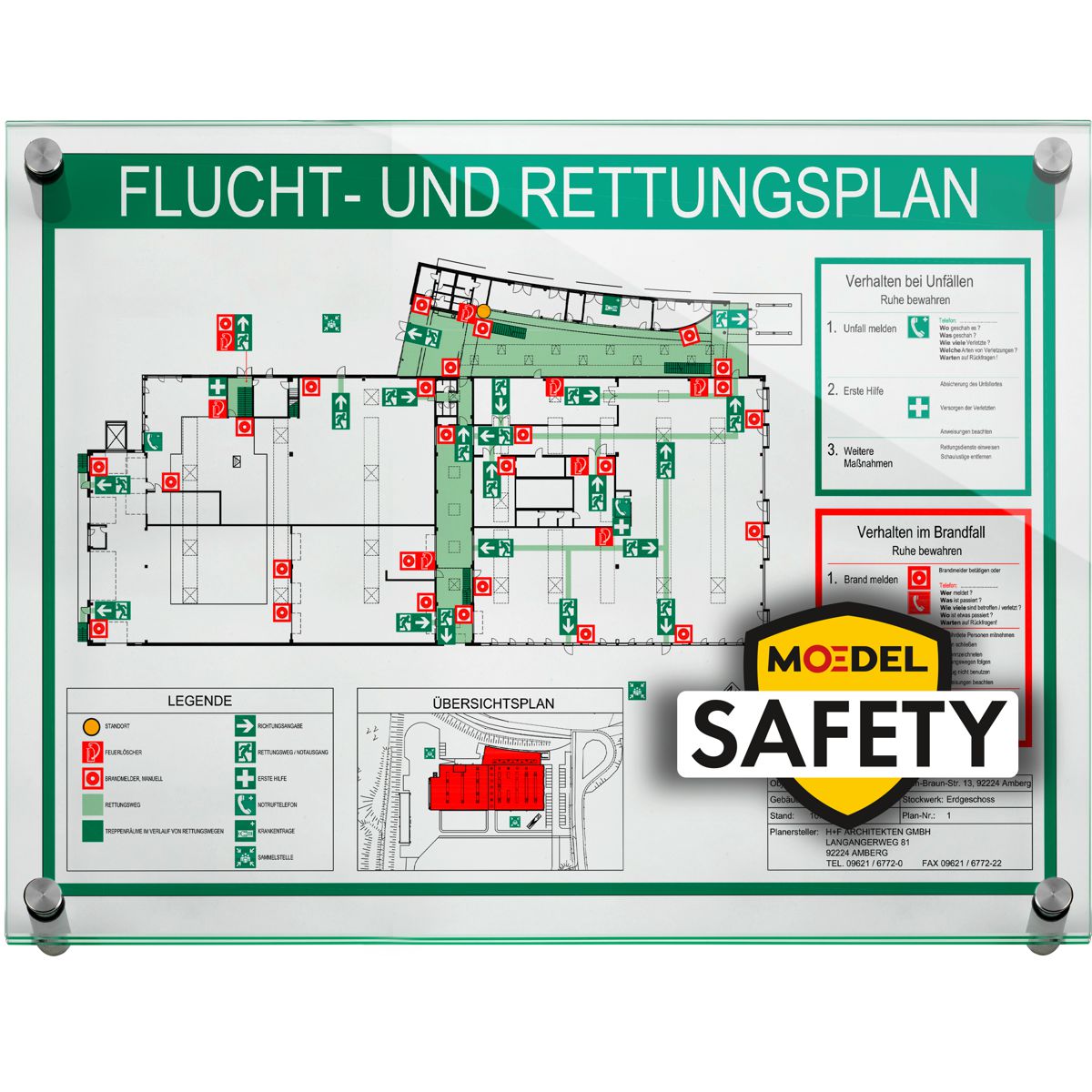 Rahmen Moedel Safety, 2 Scheiben ESG, DIN A4 (210 x 297 mm), 4 Abstandhalter (25 mm Wandabstand, mit Bolzen)