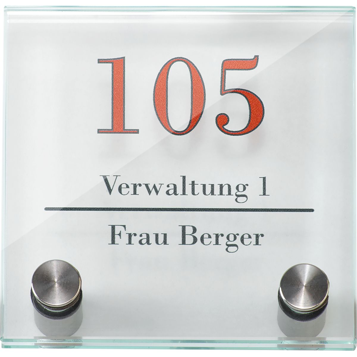 Türschild, Modell Galerie, ESG, 100 x 100 mm, 2 Abstandhalter (25 mm Wandabstand, gesichert mittels Madenschraube)