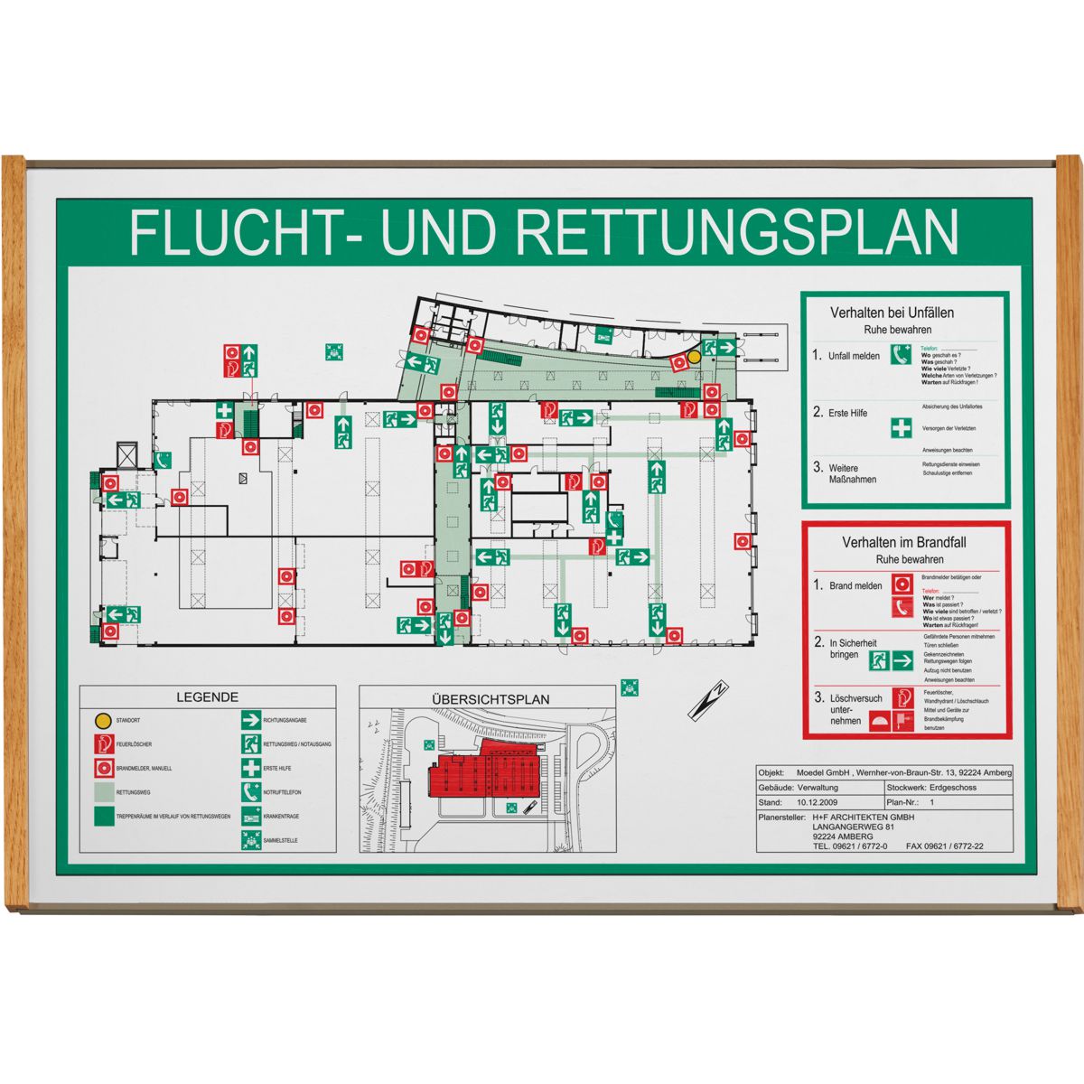 Wandschild, Modell LMH, ~ DIN A3, Querformat, Holzrahmen Eiche kombiniert mit bronzefarbenem Aluminium