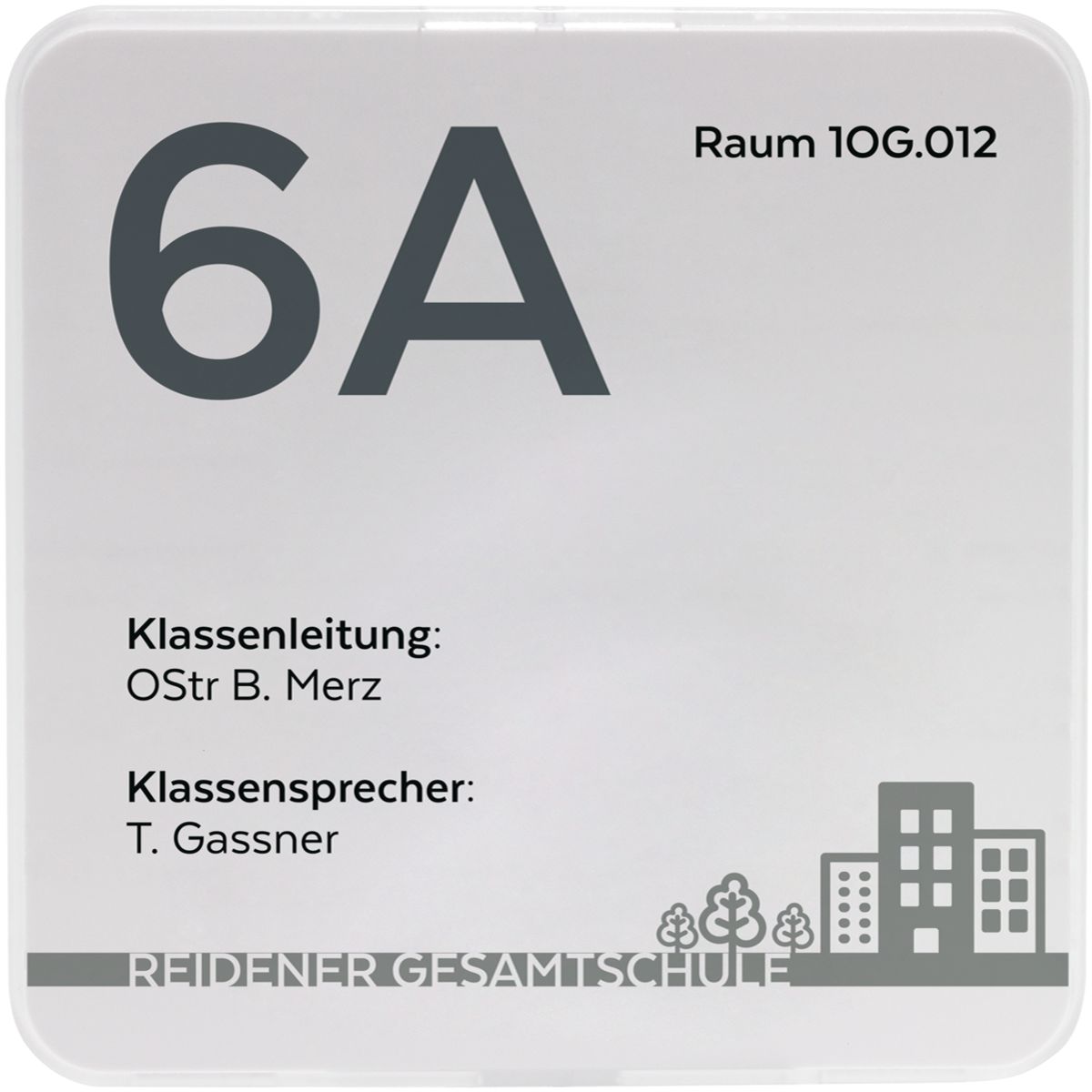 Türschild, Modell Maxi, 150 x 150 mm, Muster (mit Rahmen in Blau) Türschild, Modell Maxi, 150 x 150 mm, Muster (mit Rahmen in Blau)