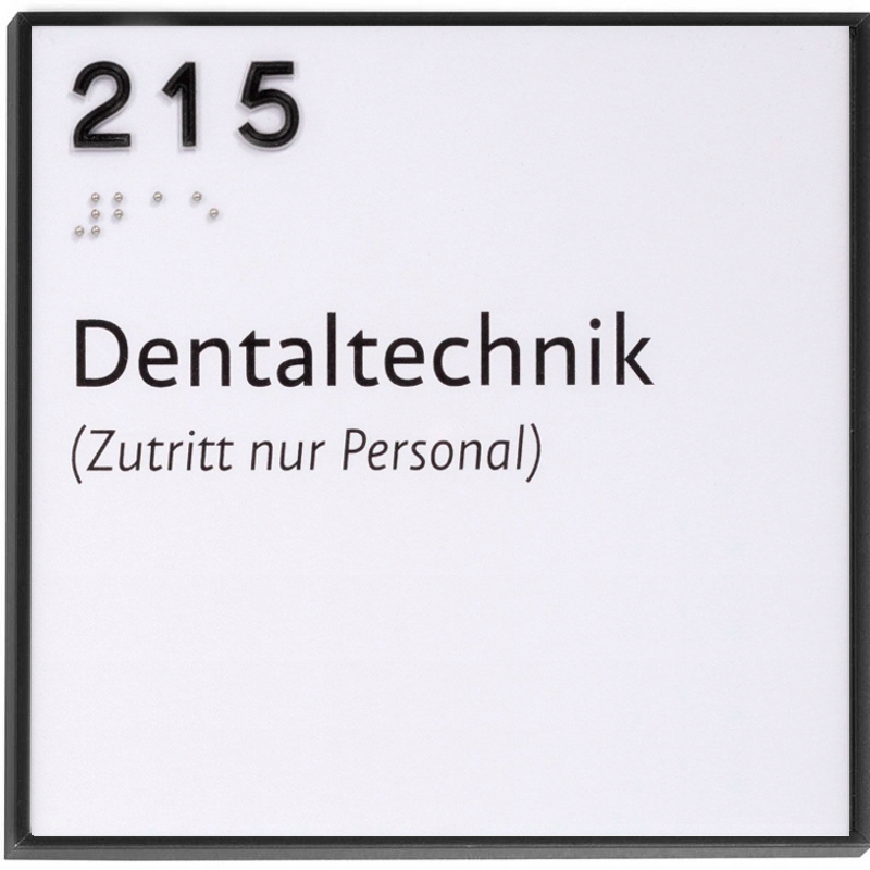Taktiles Türschild, Modell Madrid Plus, 150 x 150 mm, Schwarz, Kugeltechnik