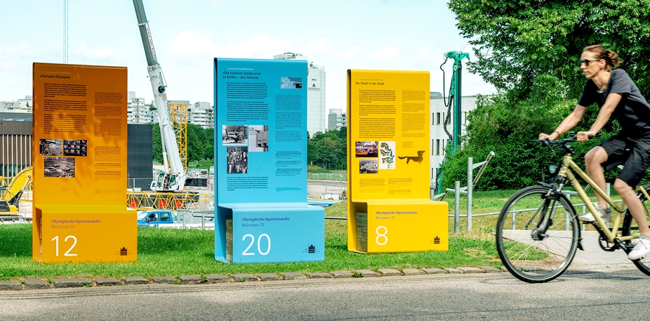 Moedel Amberg Referenz Olympia München Stelen mit Sitzbank