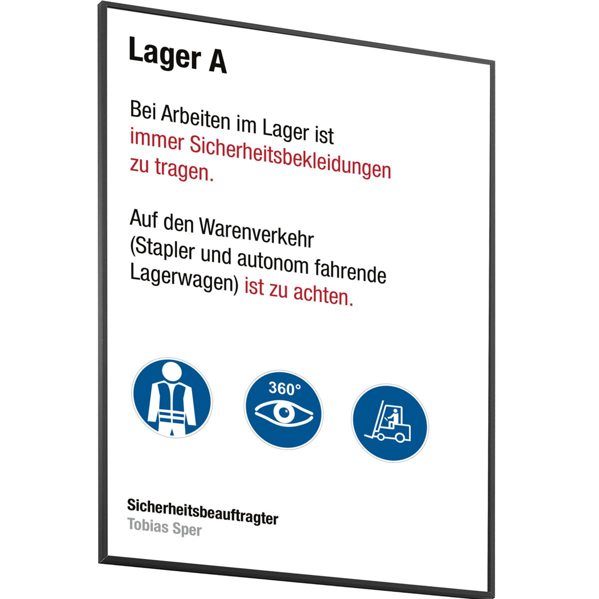 Wandschild, Modell Madrid, ~ DIN A4, Hochformat, Schwarz, Beschriftung mit Einleger