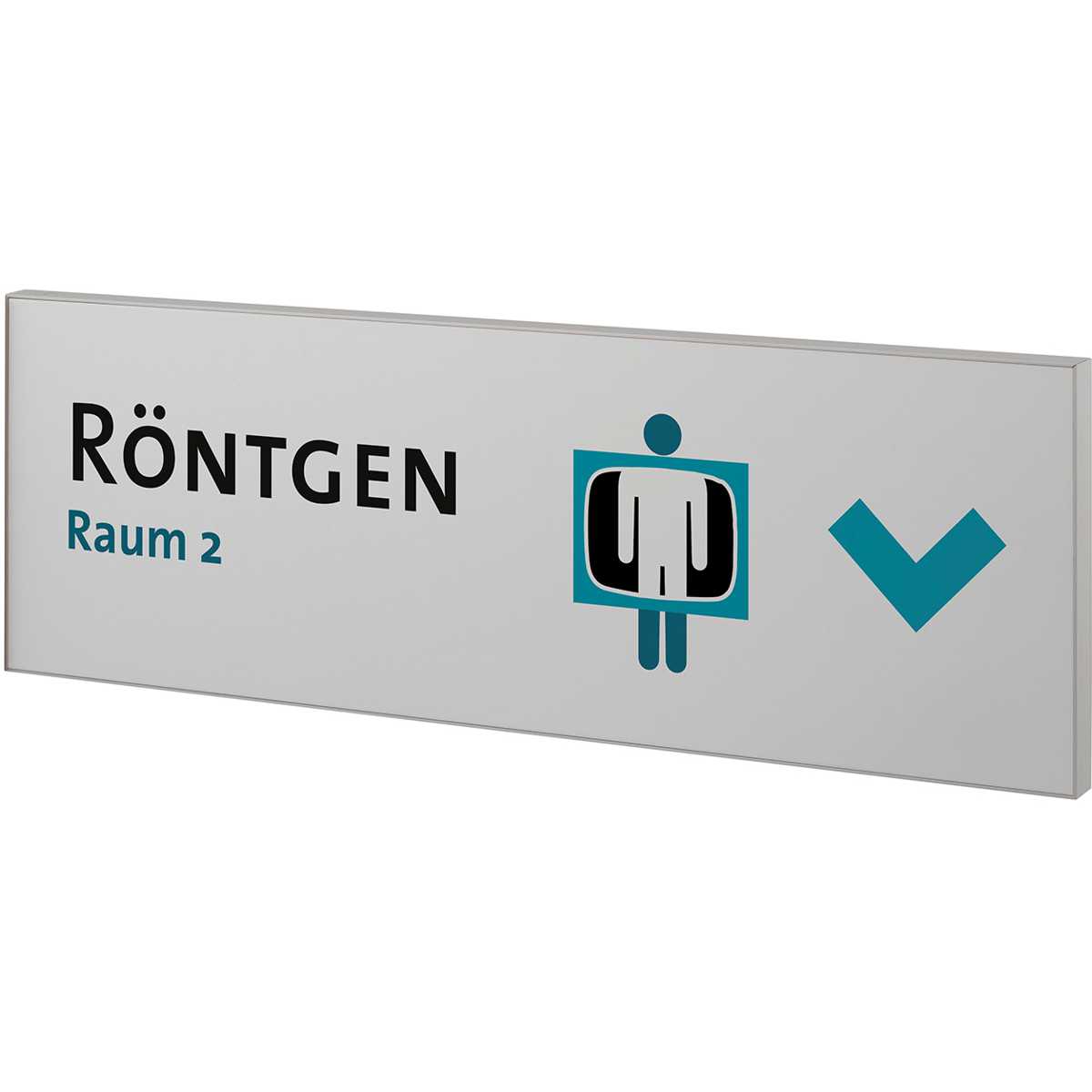 Fahnenschild (Nasenschild), Modell Madrid, 150 x 450 mm (H x B), Silber, Beschriftung direkt