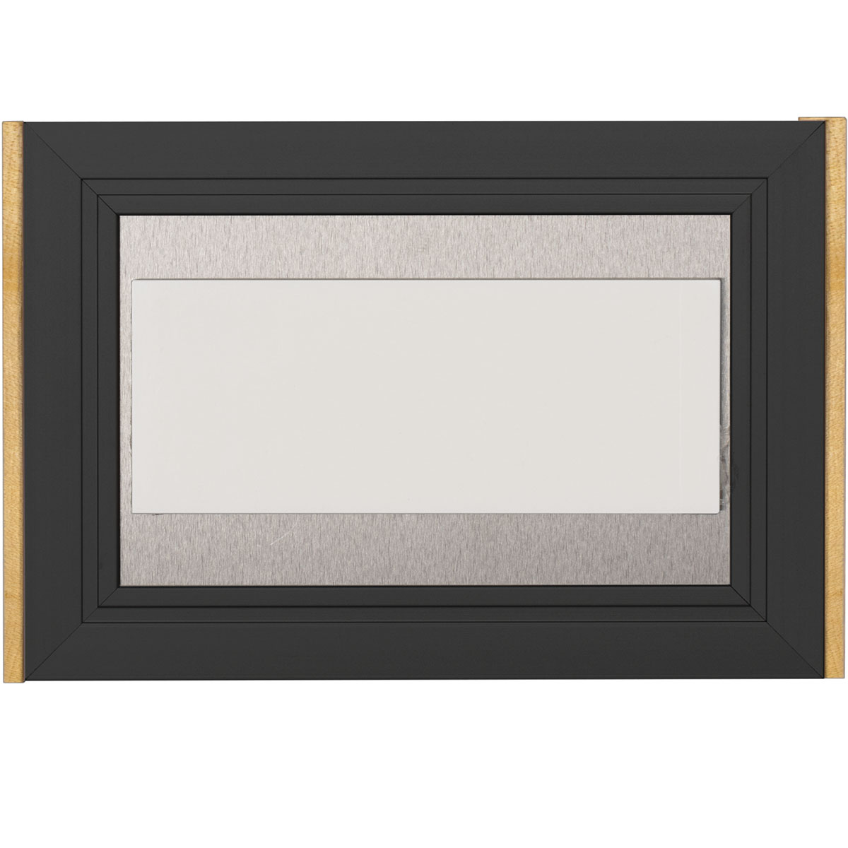 Türschild, Modell LMH, ~DIN A6, Querformat, Rahmen aus Aluminium (Schwarz) und Holz (Ahorn)