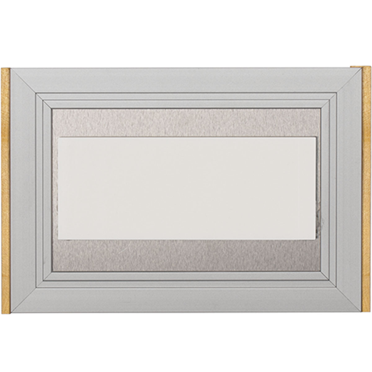 Türschild, Modell LMH, ~DIN A6, Querformat, Rahmen aus Aluminium (Silber) und Holz (Ahorn)