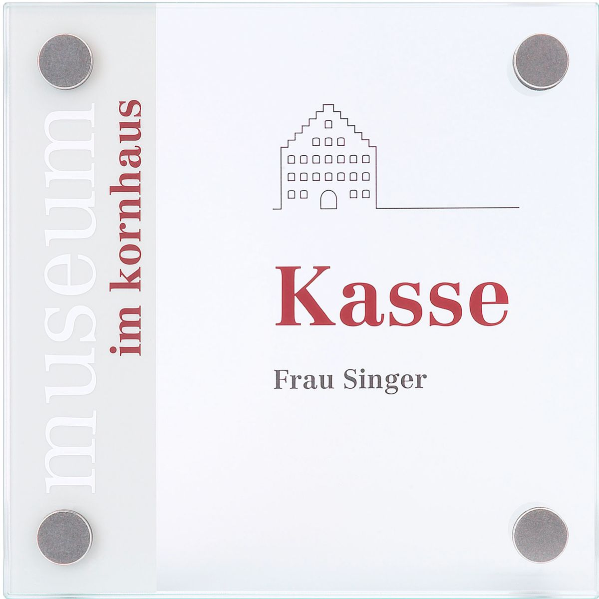 Türschild, Modell Galerie, ESG, 150 x 150 mm, 4 Abstandhalter (15 mm Wandabstand, mit Schraube) Türschild, Modell Galerie, ESG, 150 x 150 mm, 4 Abstandhalter (15 mm Wandabstand, mit Schraube)