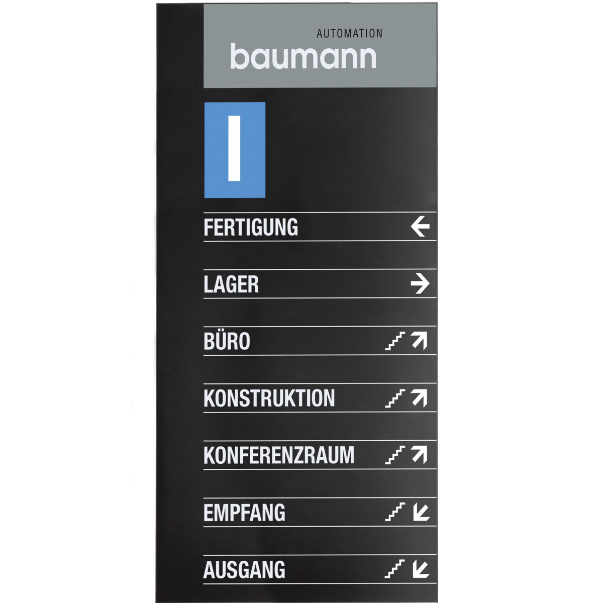 Wandschild, Modell Madrid, 1.250 x 650 mm, Hochformat oder Querformat, Schwarz, Beschriftung direkt auf den Artikel