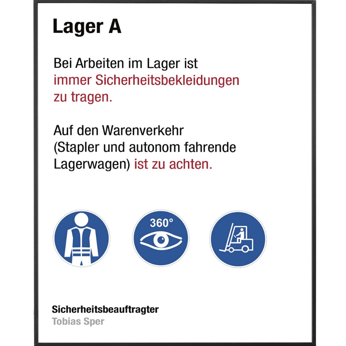 Wandschild, Modell Madrid, ~ DIN A4, Hochformat, Schwarz, Beschriftung mit Einleger, Entnahmesicher