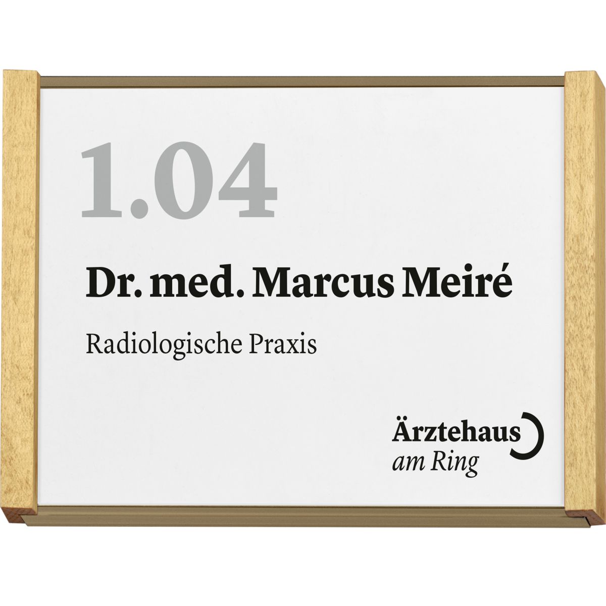 Türschild, Modell LMH, ~DIN A6, Querformat, Rahmen aus Aluminium (Bronze) und Holz (Ahorn)