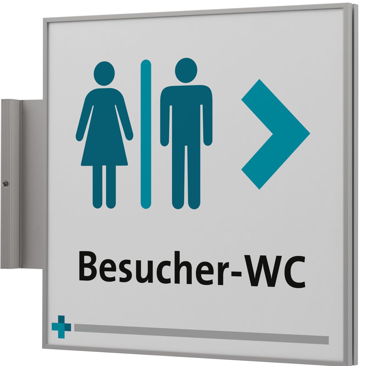 Fahnenschild (Nasenschild), Modell Madrid, 212 x 212 mm, Silber, Querformat, Beschriftung mit Einleger