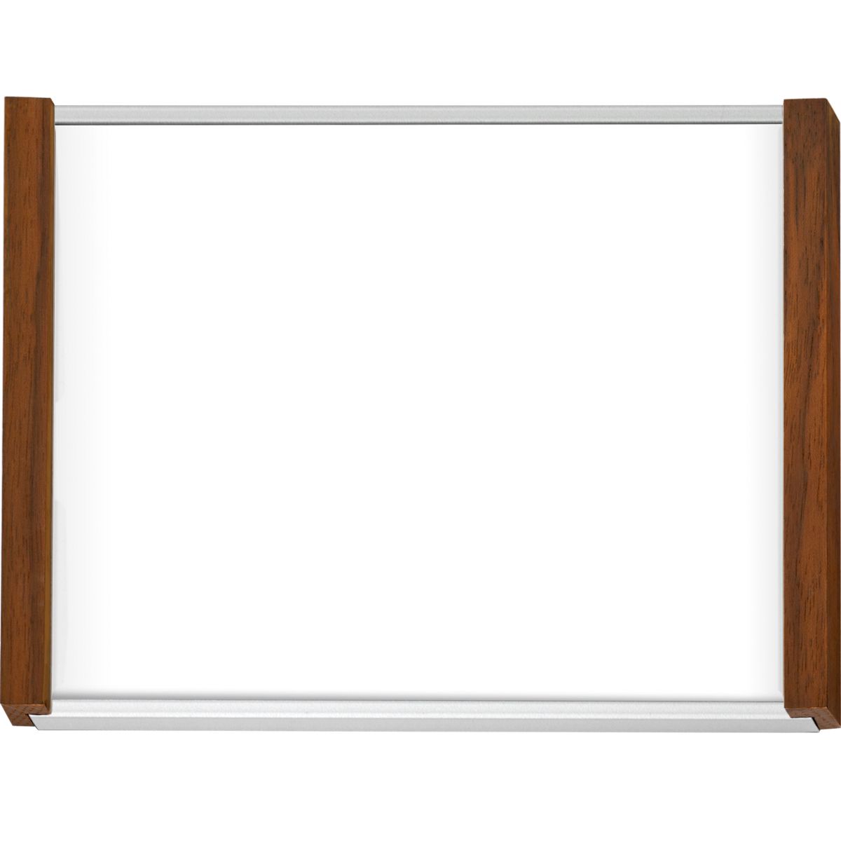 Türschild, Modell LMH, ~DIN A6, Querformat, Rahmen aus Aluminium (Silber) und Holz (Nussbaum)