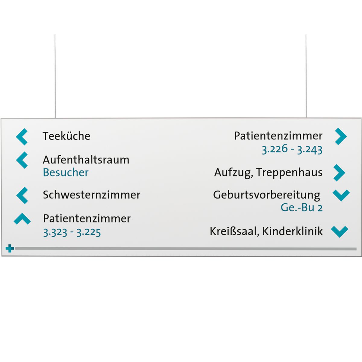 Deckenhänger (Hängeschild), Modell Madrid, 250 x 650 mm (H x B), Silber, Beschriftung direkt