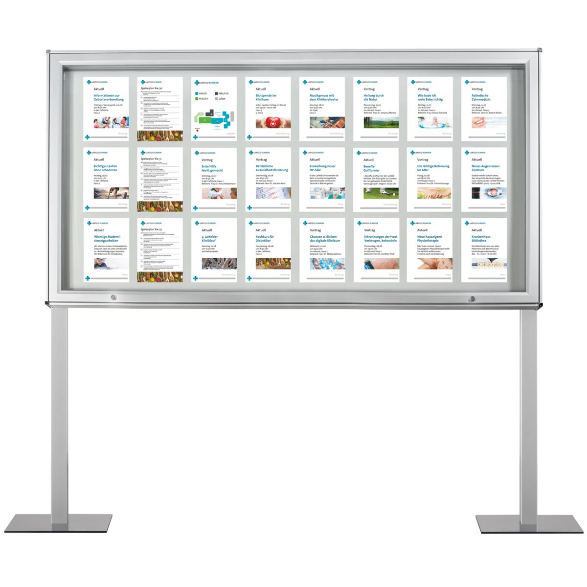 Schaukasten mit Standbeinen Modell A, 24 x DIN A4, Innen- und Außenbereich, aufgeflanscht Schaukasten mit Standbeinen Modell A, 24 x DIN A4, Innen- und Außenbereich, aufgeflanscht