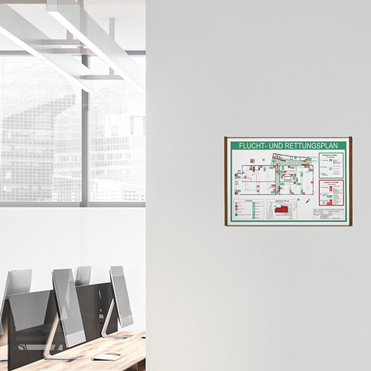Wandschild, Modell LMH, ~ DIN A3, Querformat, Holzrahmen Nussbaum kombiniert mit bronzefarbenem Aluminium