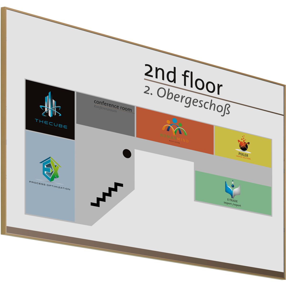 Wandschild, Modell Madrid, ~ DIN A2, Querformat, Bronze, Beschriftung mit Einleger