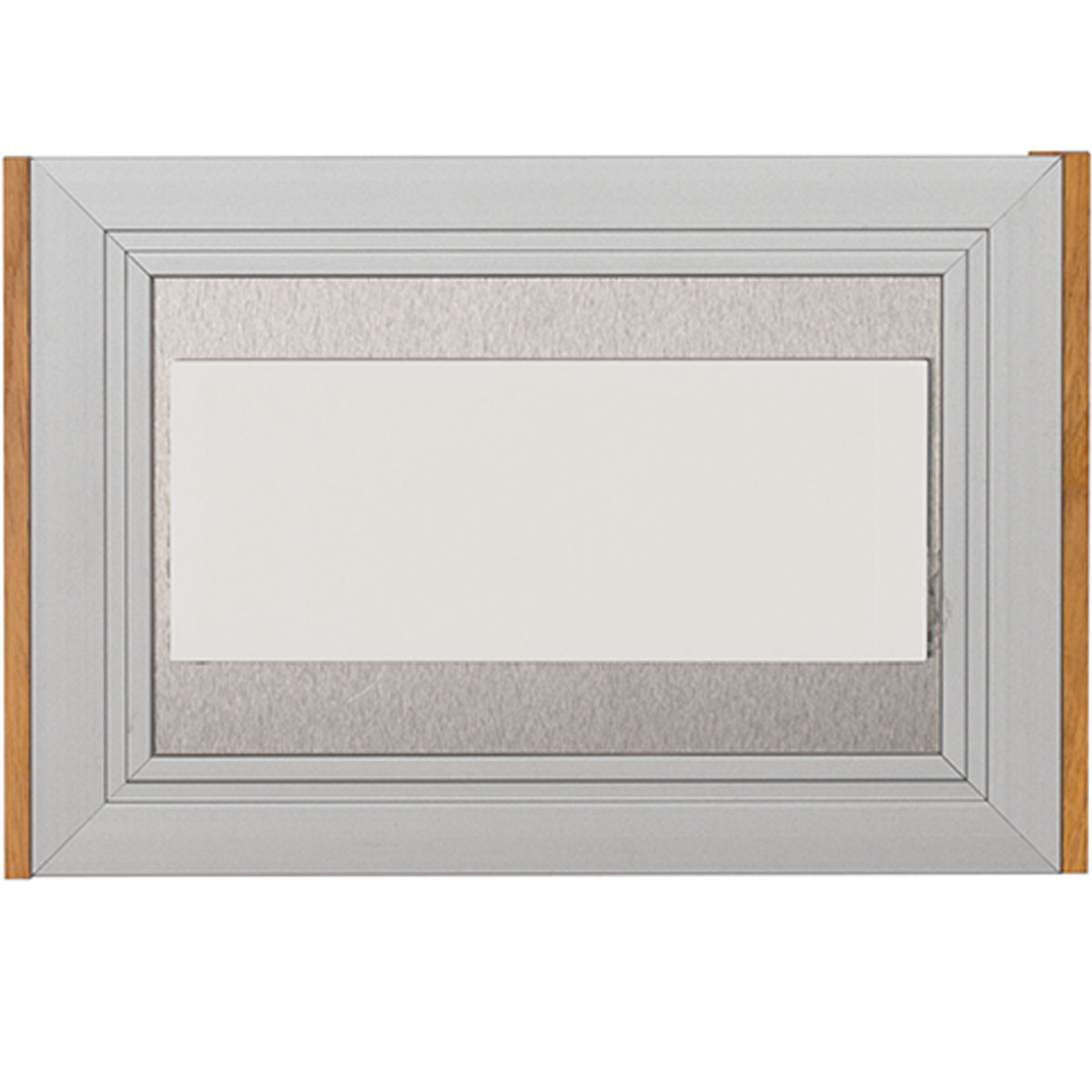 Türschild, Modell LMH, ~DIN A6, Querformat, Rahmen aus Aluminium (Silber) und Holz (Eiche) Türschild, Modell LMH, ~DIN A6, Querformat, Rahmen aus Aluminium (Silber) und Holz (Eiche)