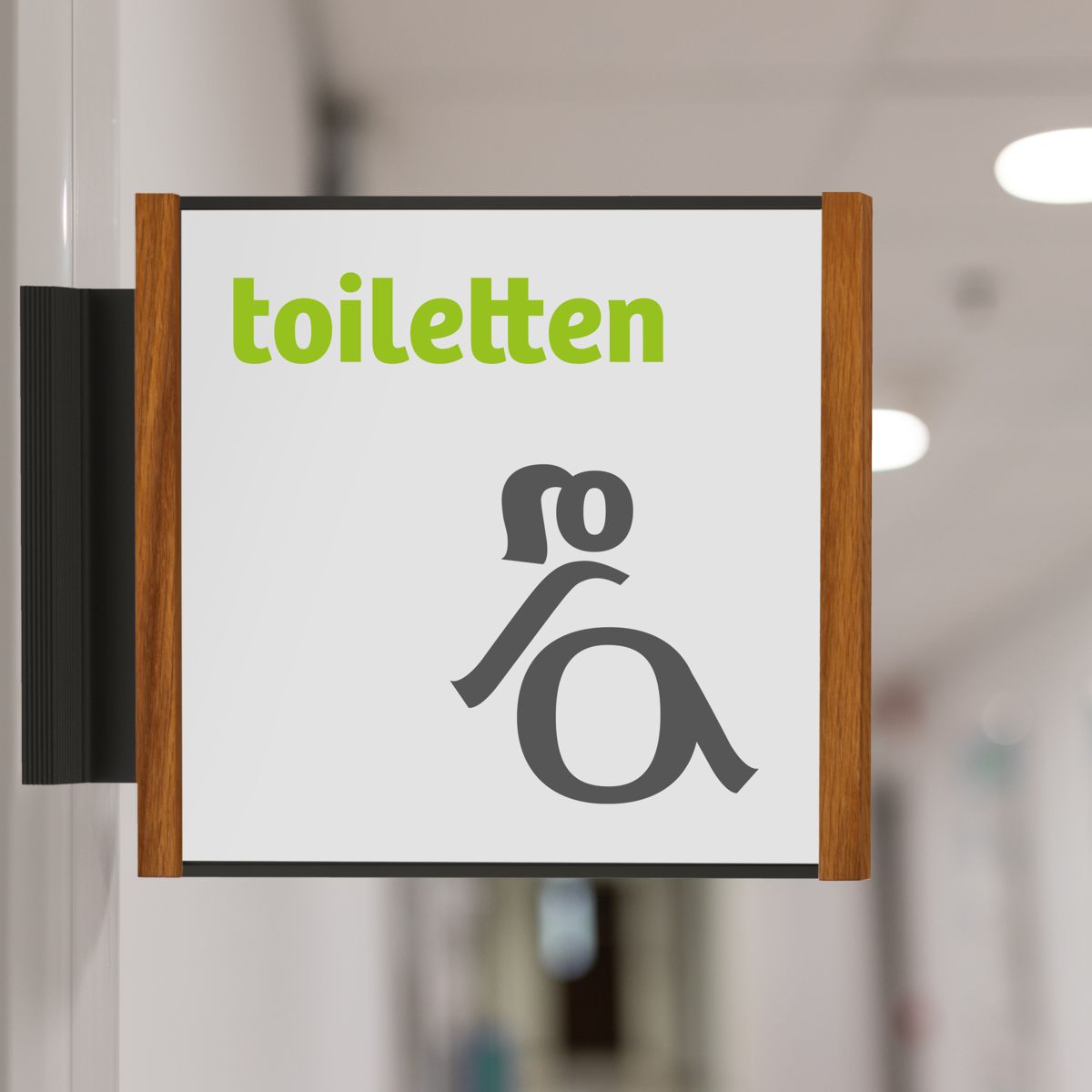 Fahnenschild (Nasenschild), Modell LMH, 150 x 159 mm (H x B), Schwarz mit Eiche, Beschriftung mit Einleger