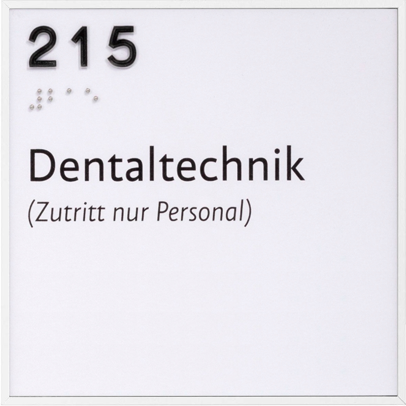 Taktiles Türschild, Modell Madrid Plus, 150 x 150 mm, Weiß, Kugeltechnik