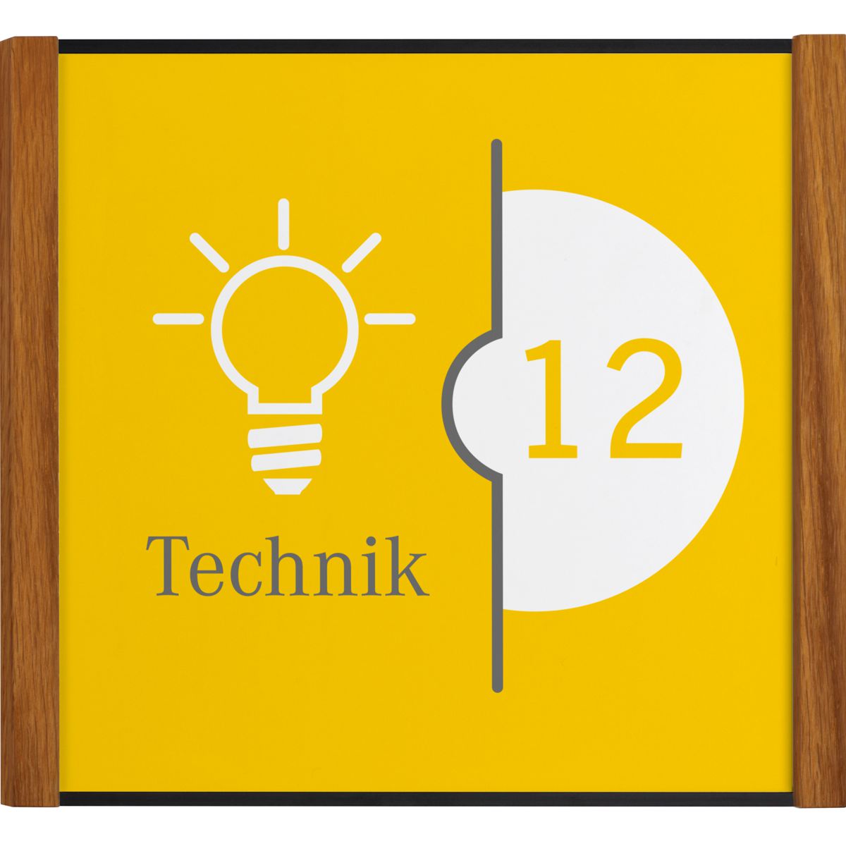 Türschild, Modell LMH, 150 x 160 mm (H x B), Rahmen aus Aluminium (Schwarz) und Holz (Eiche), Muster