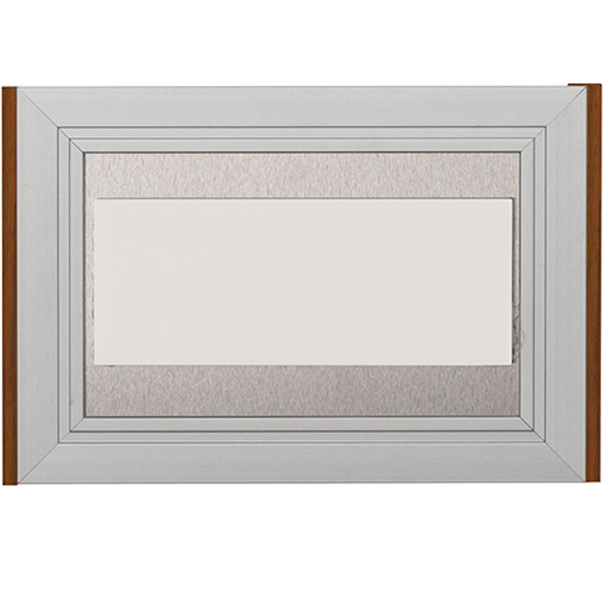 Türschild, Modell LMH, ~DIN A6, Querformat, Rahmen aus Aluminium (Silber) und Holz (Nussbaum)