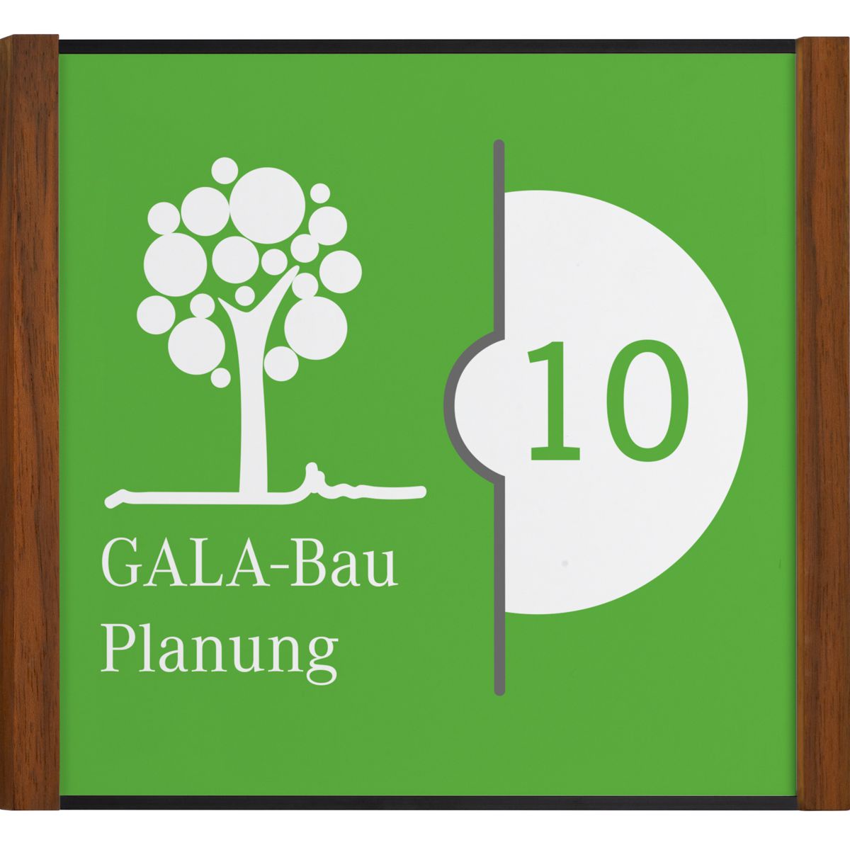 Türschild, Modell LMH, 150 x 160 mm (H x B), Rahmen aus Aluminium (Schwarz) und Holz (Nussbaum)