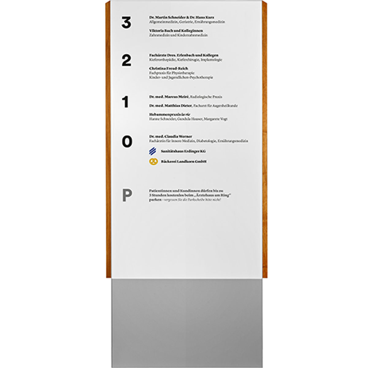 Außenaufsteller, Modell LMH, 1.500 x 625 x 80 mm (H x B x T), Silber, Eiche, zum Einbetonieren