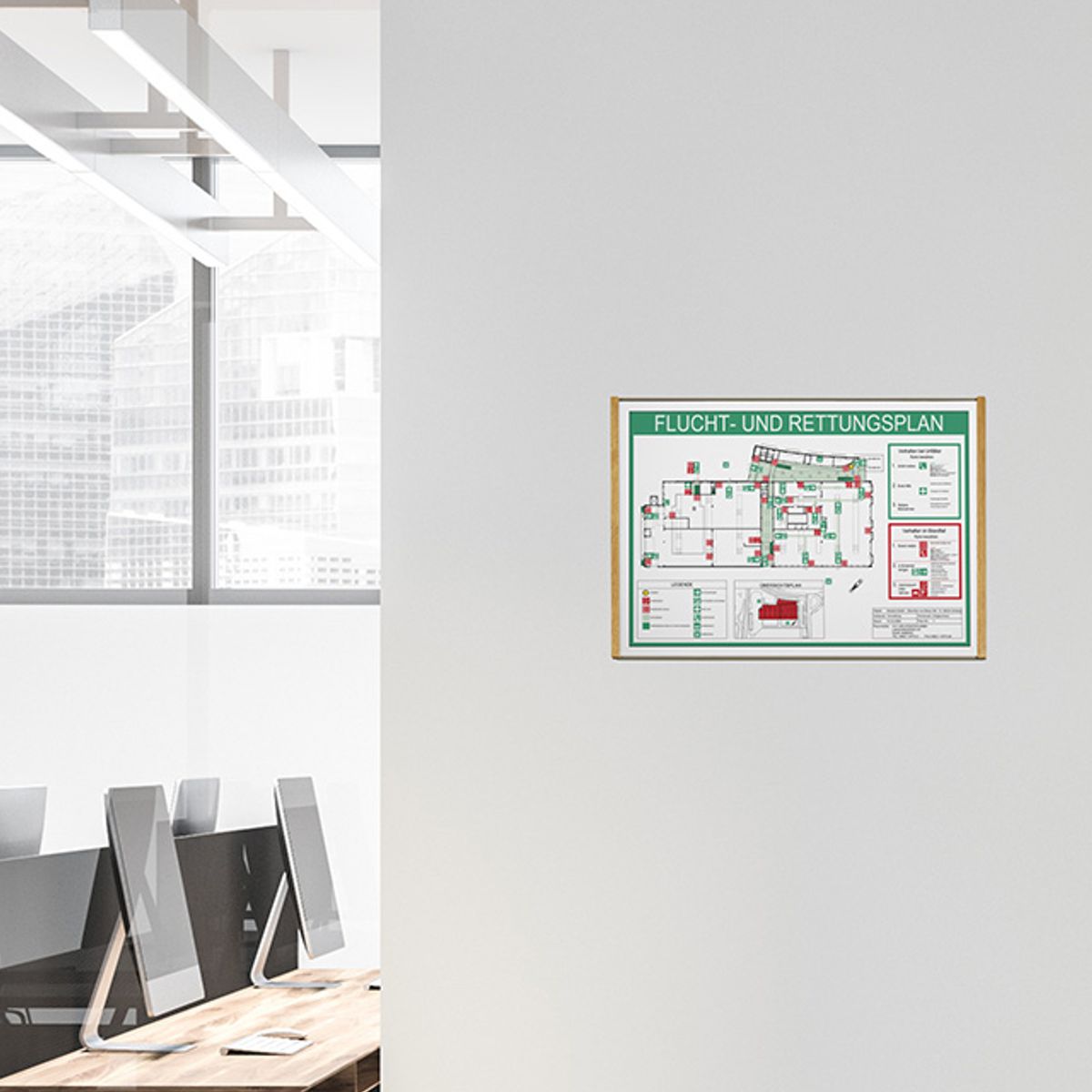 Wandschild, Modell LMH, ~ DIN A3, Querformat, Holzrahmen Eiche kombiniert mit bronzefarbenem Aluminium