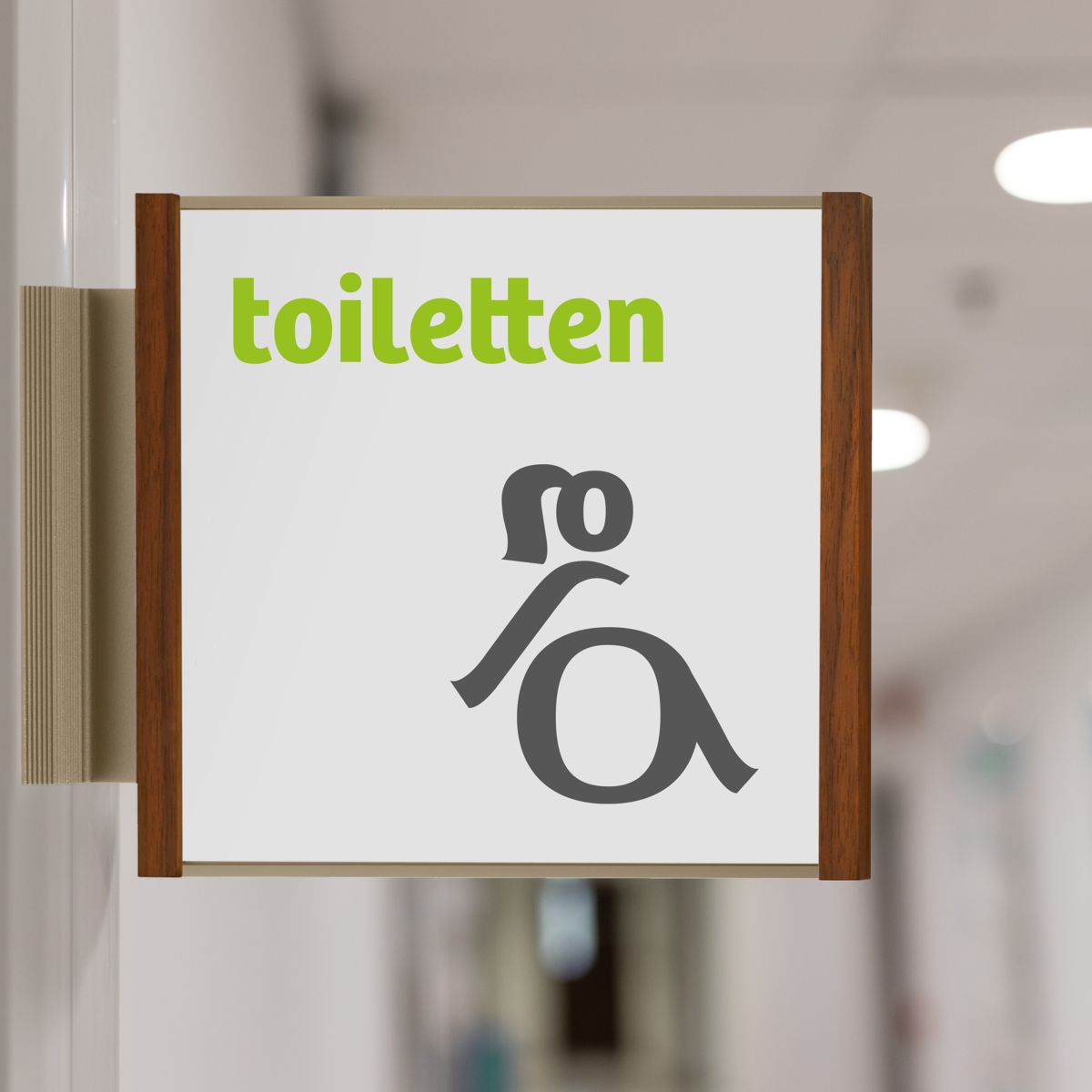 Fahnenschild (Nasenschild), Modell LMH, 150 x 159 mm (H x B), Bronze mit Nussbaum, Beschriftung mit Einleger