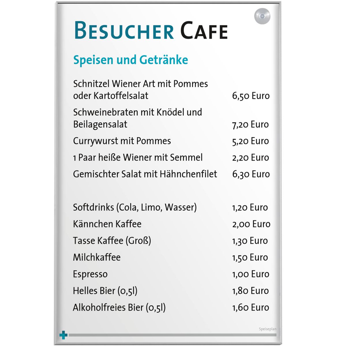 Wandschild, Modell Madrid, DIN A2, Hochformat oder Querformat, Silber, Beschriftung mit Einleger, inkl. Sauger