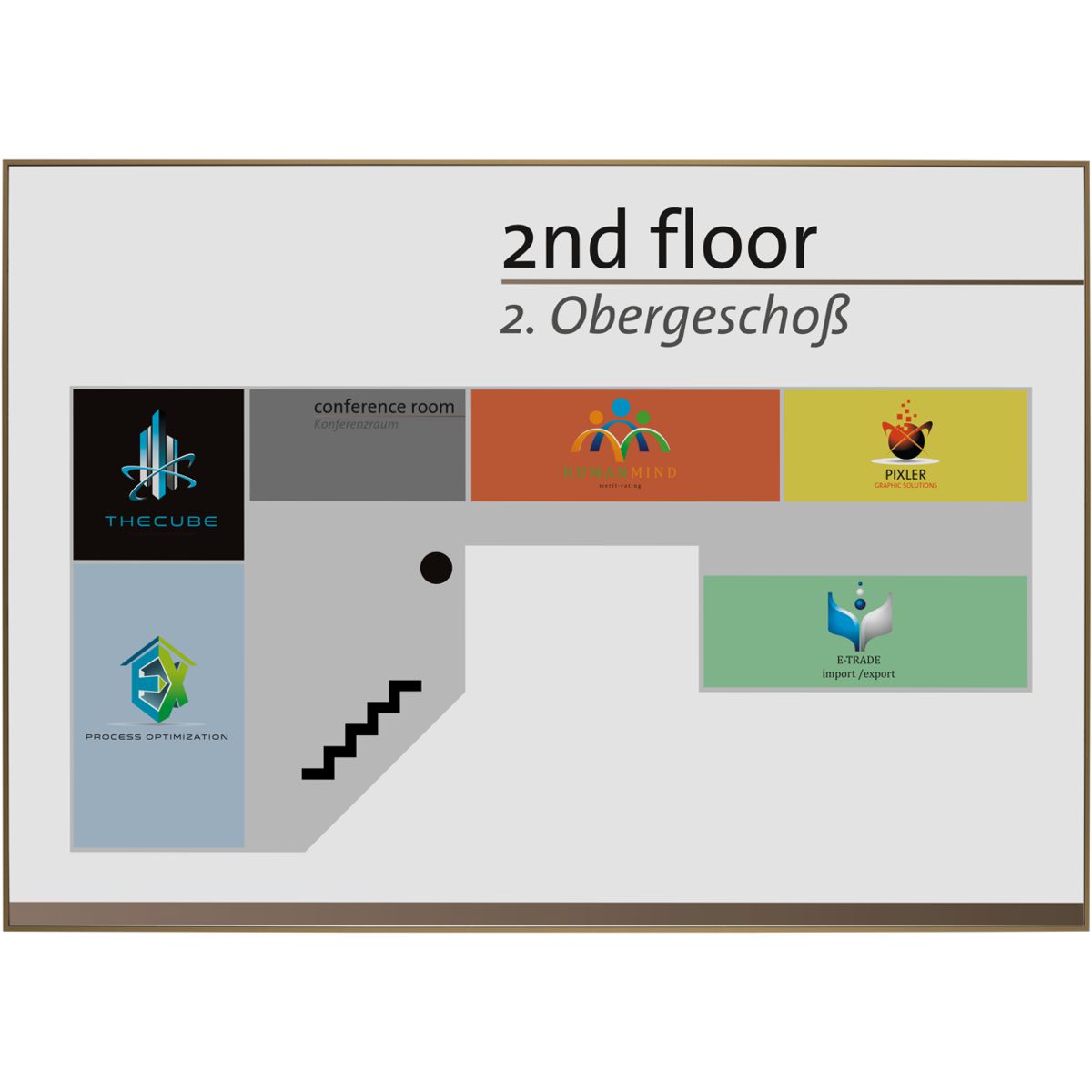 Wandschild, Modell Madrid, ~ DIN A2, Querformat, Bronze, Beschriftung mit Einleger