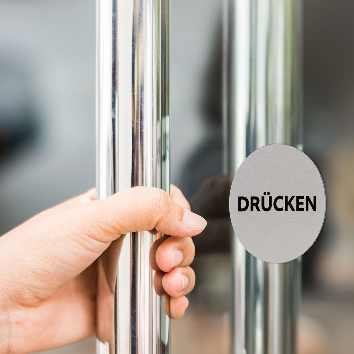 Piktogramm Drücken, aus Aluminium, rund