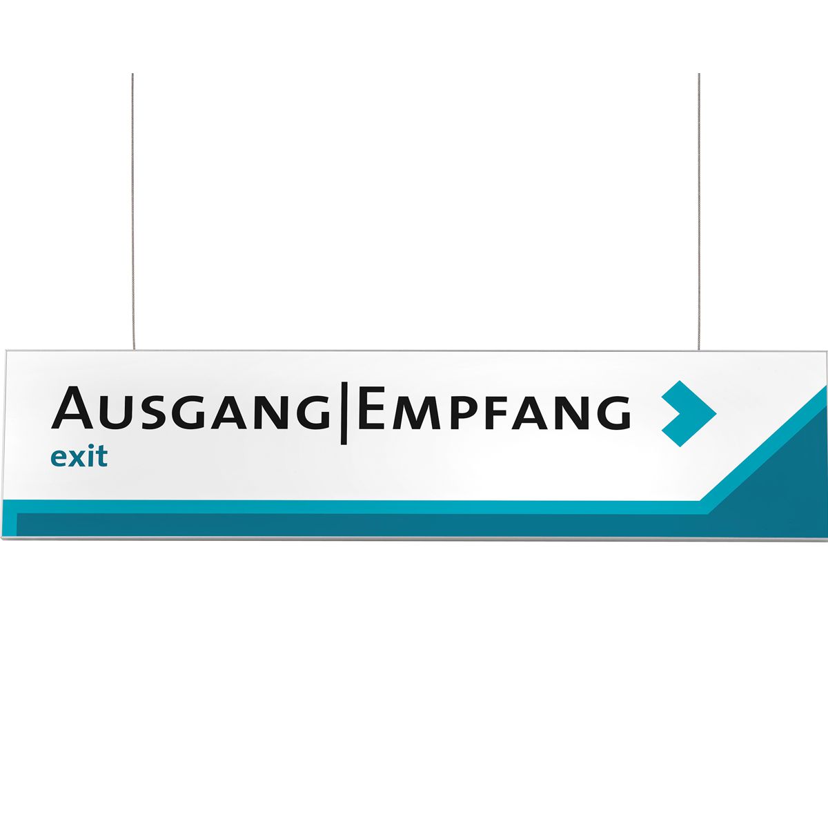 Deckenhänger (Hängeschild), Modell Madrid, 150 x 1.000 mm (H x B), Silber, Beschriftung direkt