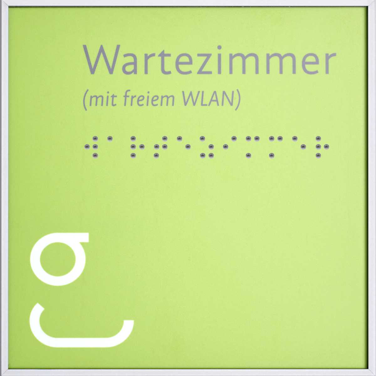 Taktiles Türschild, Modell Madrid, 150 x 150 mm, Silber, Klebemontage, Braille mit hochwertiger Kugeltechnik