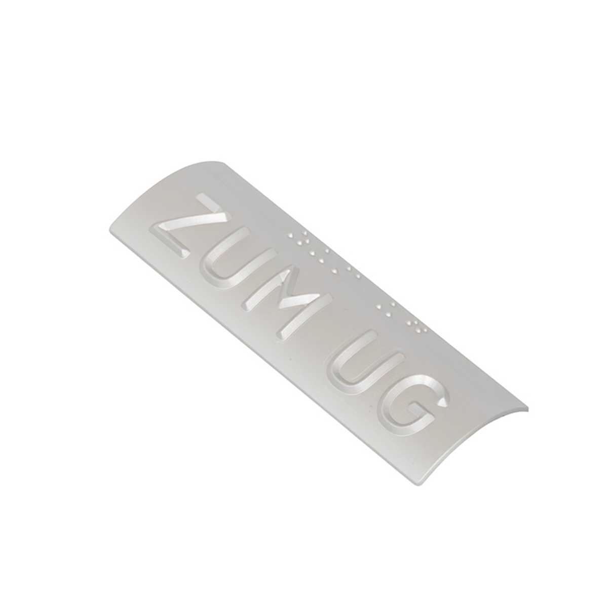 Handlaufschild aus Aluminium, ZUM mit max. 2 Zeichen, z. B. ZUM OG, Handlauf rund