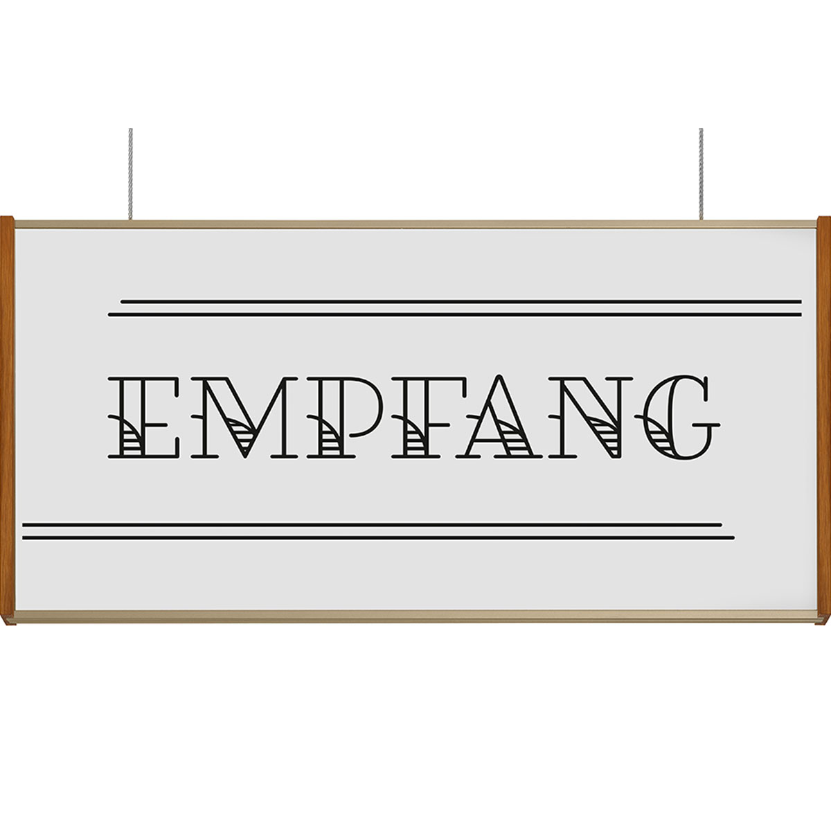 Deckenhänger (Hängeschild), Modell LMH, 150 x 309 mm (H x B), Rahmen Bronze mit Eiche, für Einleger