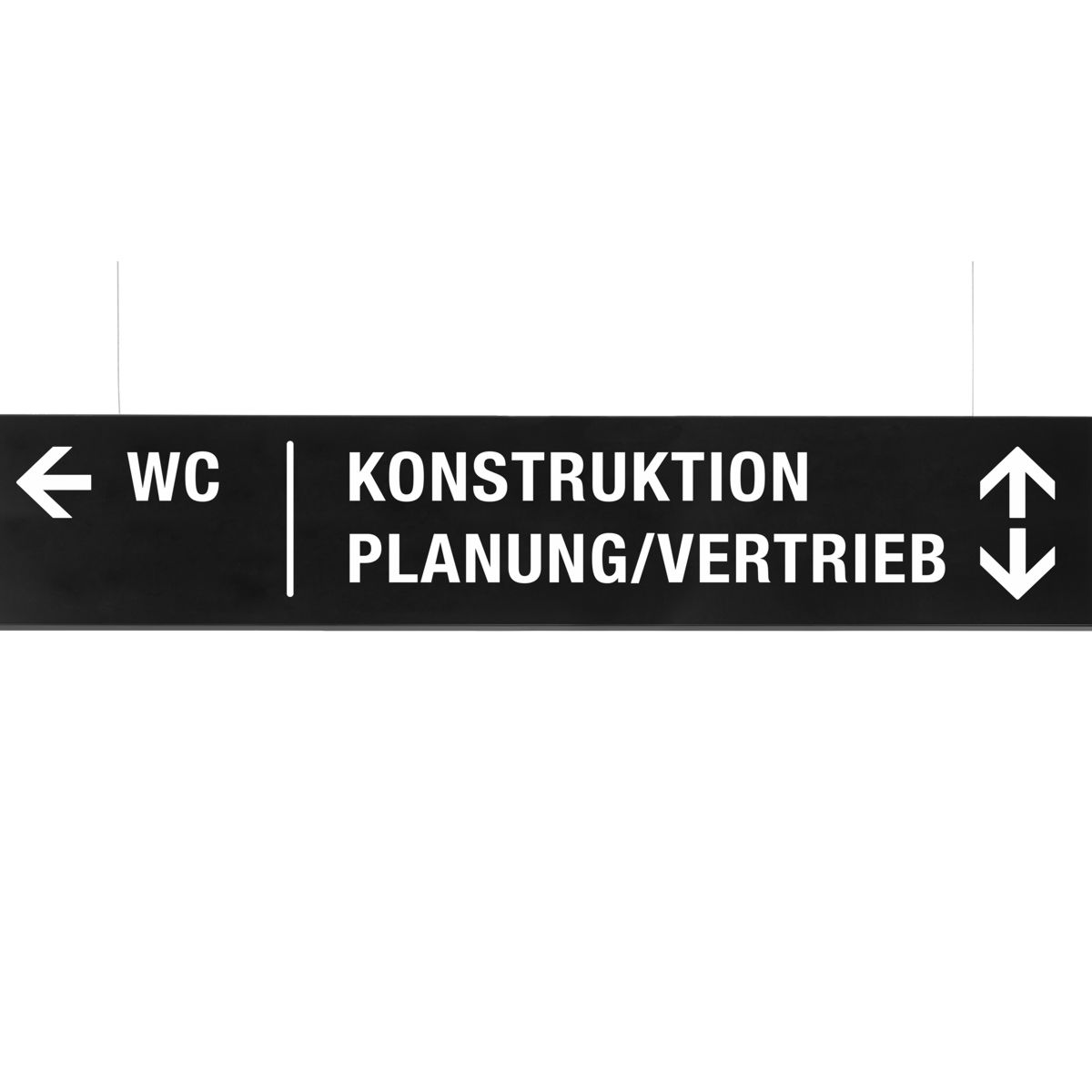 Deckenhänger (Hängeschild), Modell Madrid, 250 x 1.250 mm (H x B), Schwarz, Beschriftung direkt