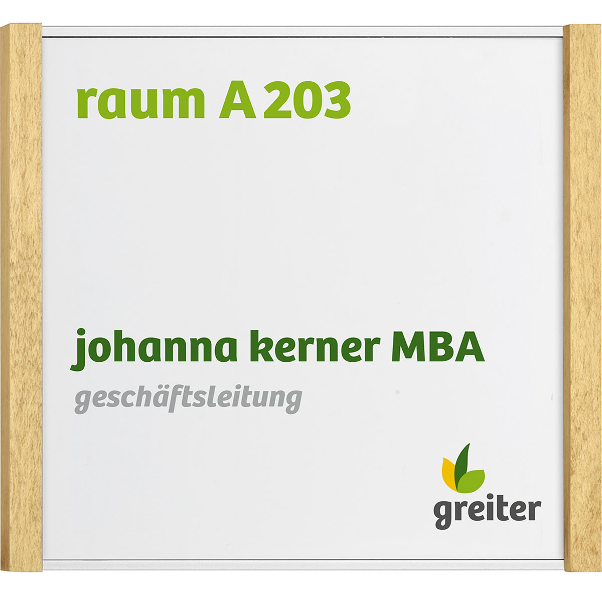 Türschild, Modell LMH, 150 x 160 mm (H x B), Rahmen aus Aluminium (Silber) und Holz (Ahorn)