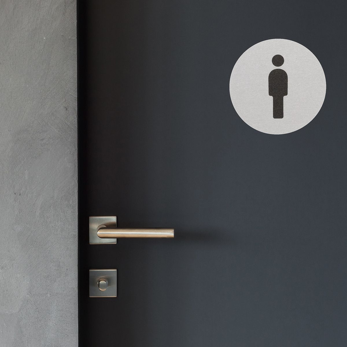 WC Schild Herren aus Aluminium, Silber, 60 mm Durchmesser, Klebemontage