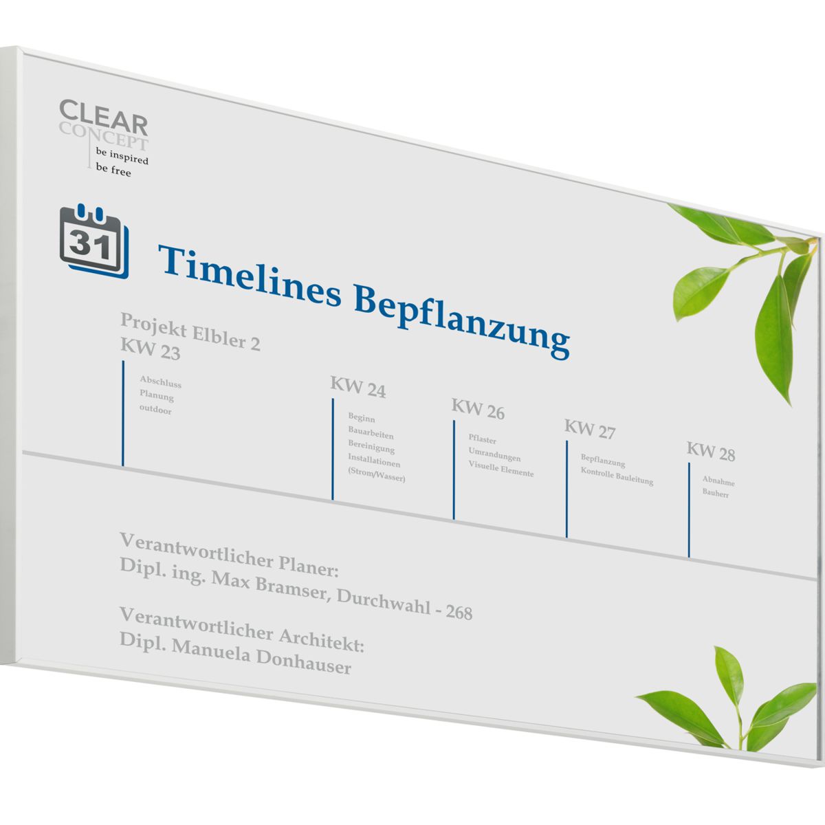 Wandschild, Modell Madrid, ~ DIN A3, Querformat, Weiß, Beschriftung mit Einleger