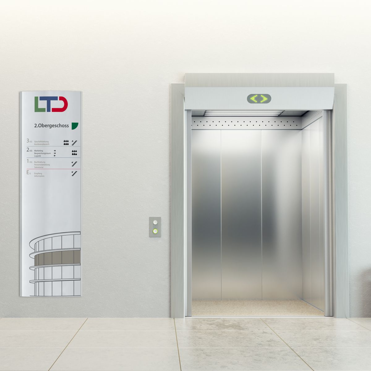 Wandschild, Modell Orlando, 2.000 x 610 mm (H x B), Hochformat