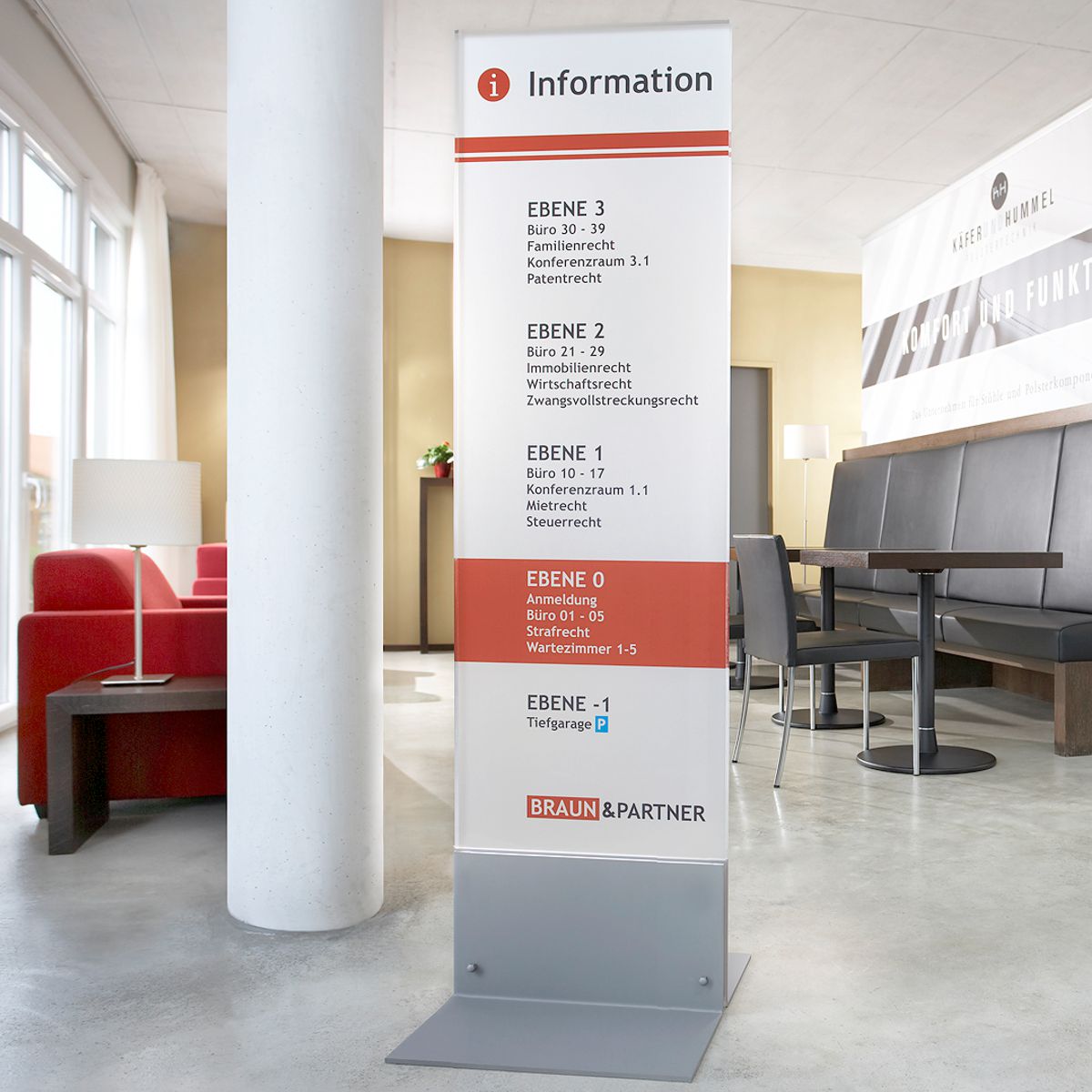 Innenaufsteller (Infostele), Modell Torino, 1.800 x 500 mm (H x B), Acryl satiniert